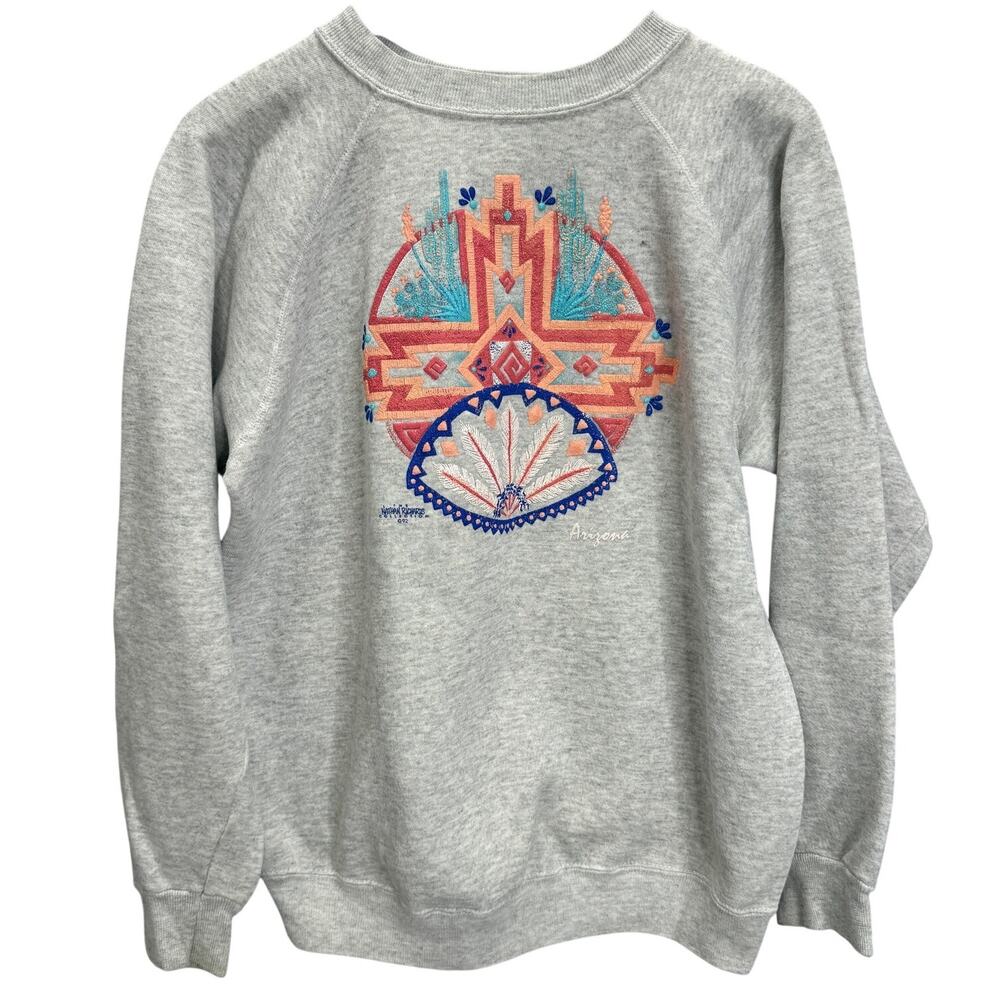 Vintage Nathan Richards Southwestern Puffy Graphic Crewneck Sweatshirt Gray L